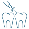 laser-dentistry-icon icon of two teeth and a laser pointer